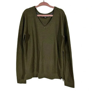 Bonpoint Wool Exposed Seam V-Neck Sweater Olive